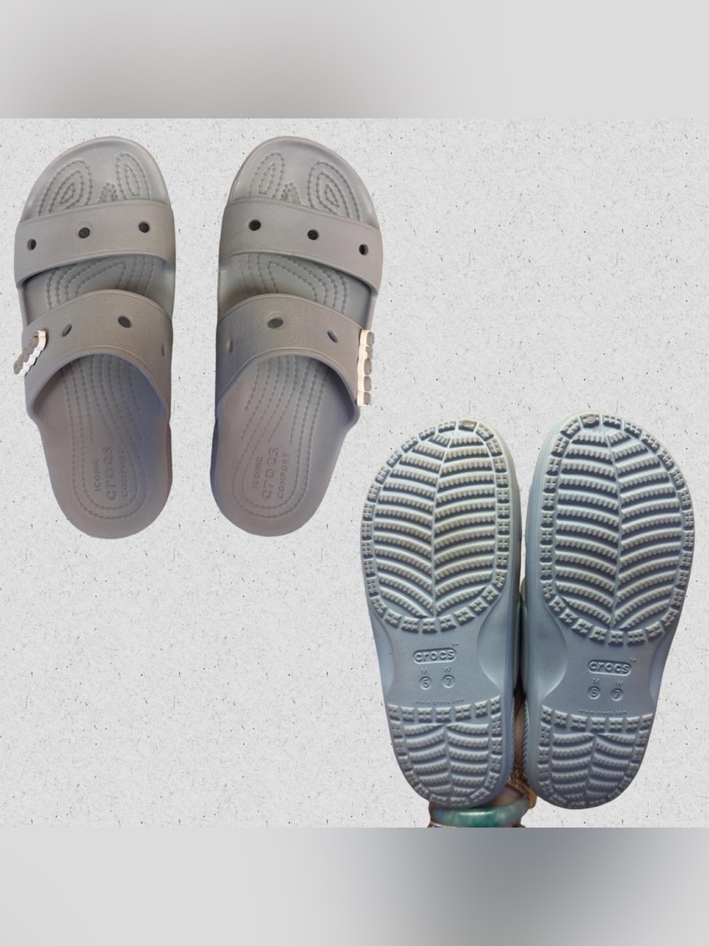 Crocs Classic Two-Strap Slide On Sandals in Light Grey
